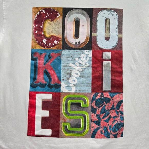 Cookies Men Shirt L White Graphic Print Coolest Letters Short Sleeve - Picture 7 of 7